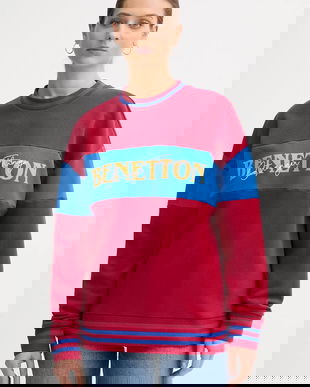 United Colors of Benetton hanorac de bumbac x Stranger Things culoarea bordo, cu imprimeu, 342ZU10BA