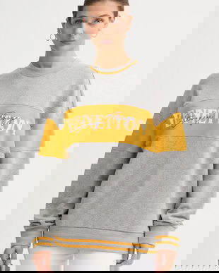 United Colors of Benetton hanorac de bumbac x Stranger Things culoarea gri, cu imprimeu, 342ZU10BA