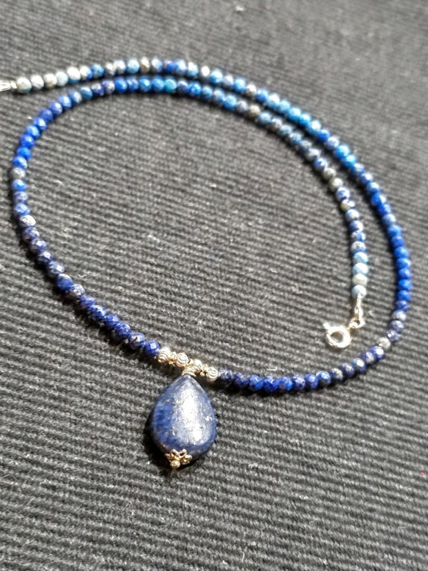 Colier argint lapis lazuli ombre gradient minimalist boho chic trendy