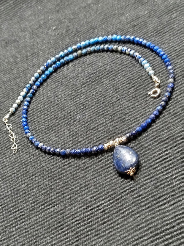 Colier argint lapis lazuli ombre gradient minimalist boho chic trendy