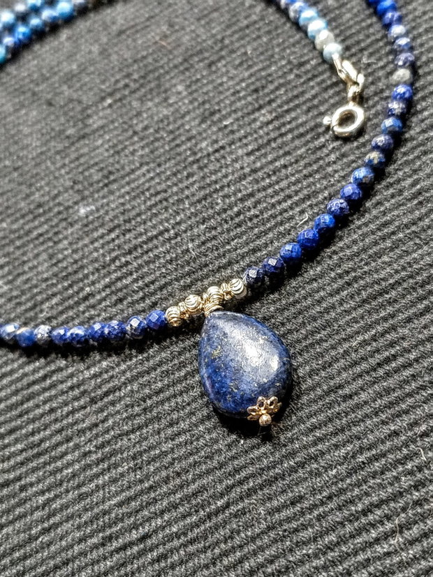 Colier argint lapis lazuli ombre gradient minimalist boho chic trendy
