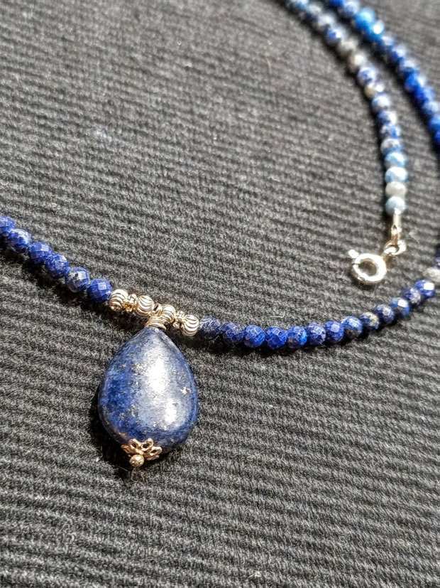 Colier argint lapis lazuli ombre gradient minimalist boho chic trendy