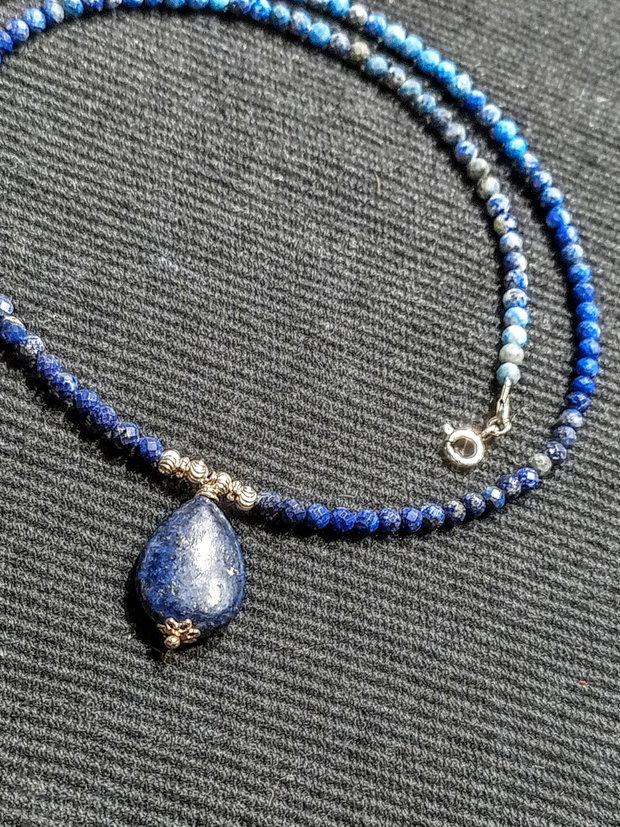 Colier argint lapis lazuli ombre gradient minimalist boho chic trendy