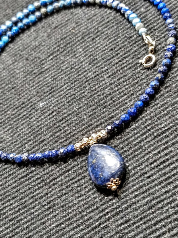 Colier argint lapis lazuli ombre gradient minimalist boho chic trendy