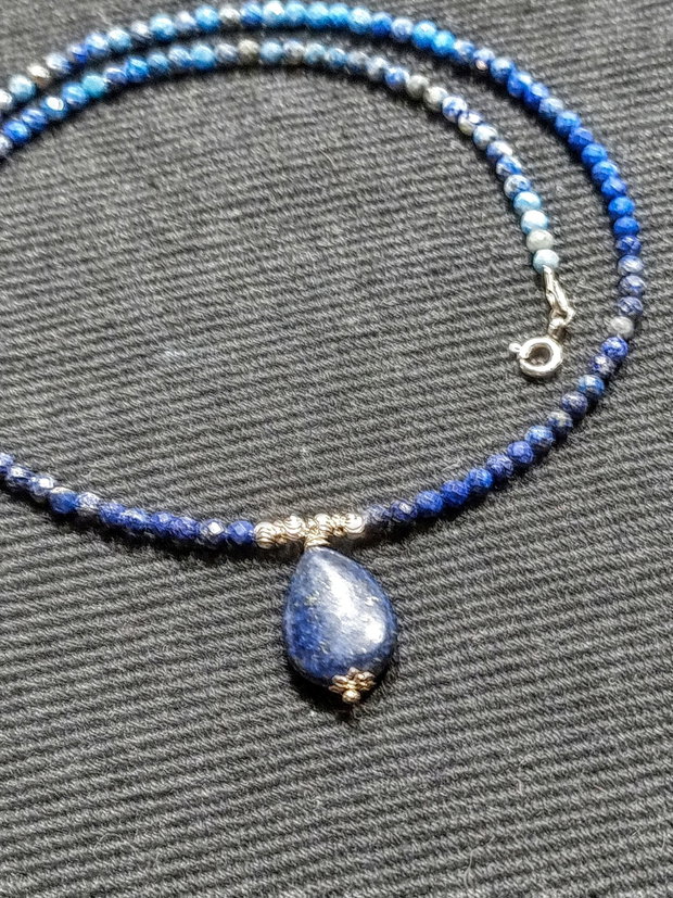 Colier argint lapis lazuli ombre gradient minimalist boho chic trendy