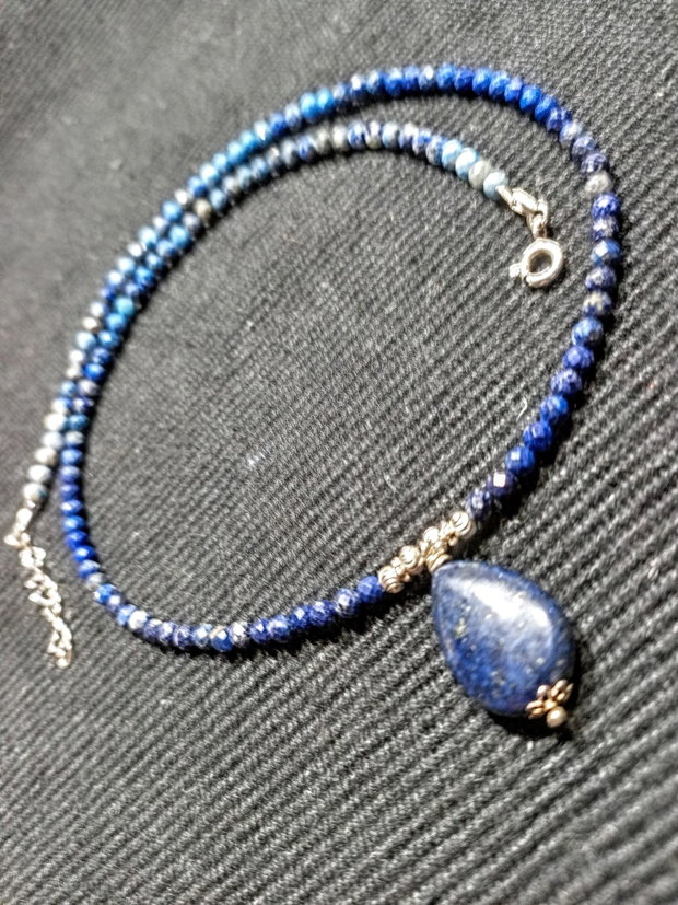 Colier argint lapis lazuli ombre gradient minimalist boho chic trendy