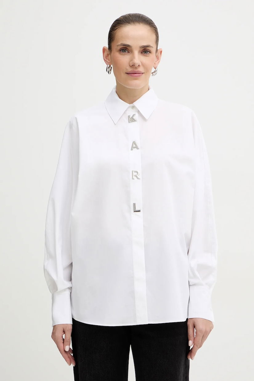 Karl Lagerfeld cămașă din bumbac culoarea alb, cu guler clasic, relaxed, A4W11022