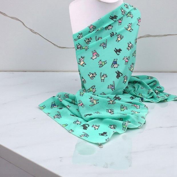 Eșarfa cu PISICI pe VERDE TURQUOISE