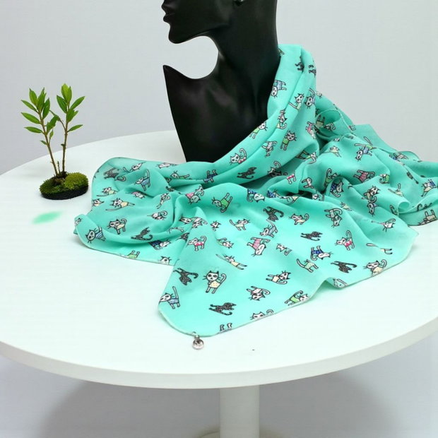 Eșarfa cu PISICI pe VERDE TURQUOISE