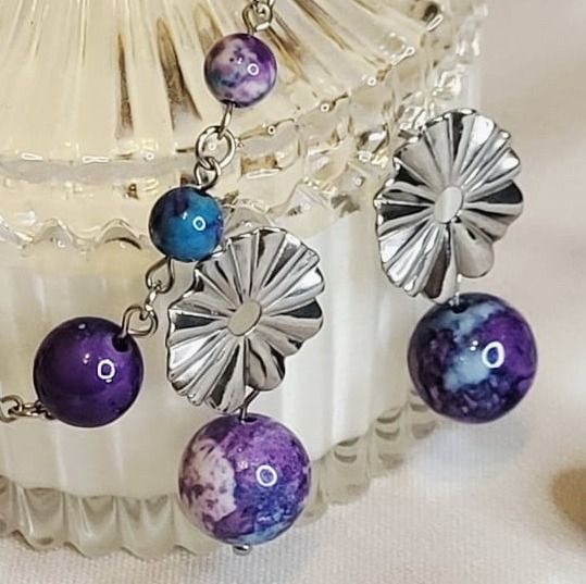Cercei din agate rainstone si inox