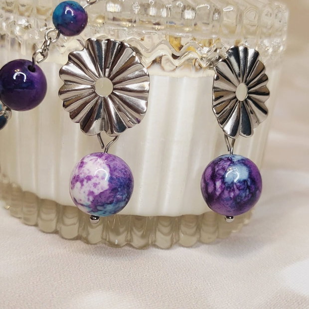 Cercei din agate rainstone si inox