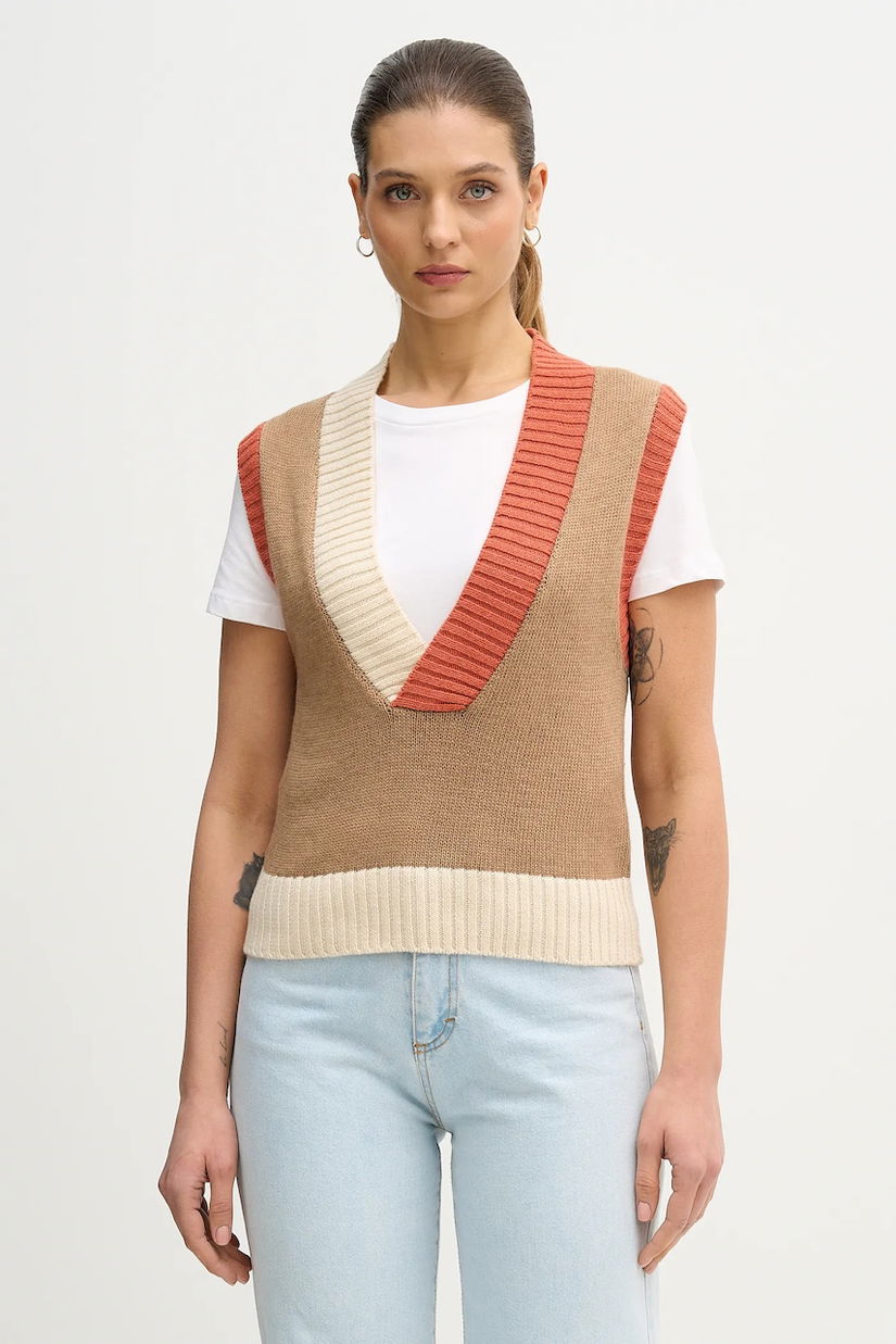 United Colors of Benetton vestă din amestec de lână culoarea bej, 16YCE403M