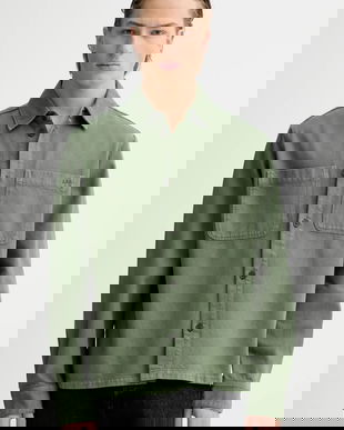 A.P.C. cămașă din bumbac Surchemise Leon culoarea verde, cu guler clasic, regular, COGZV.H32019