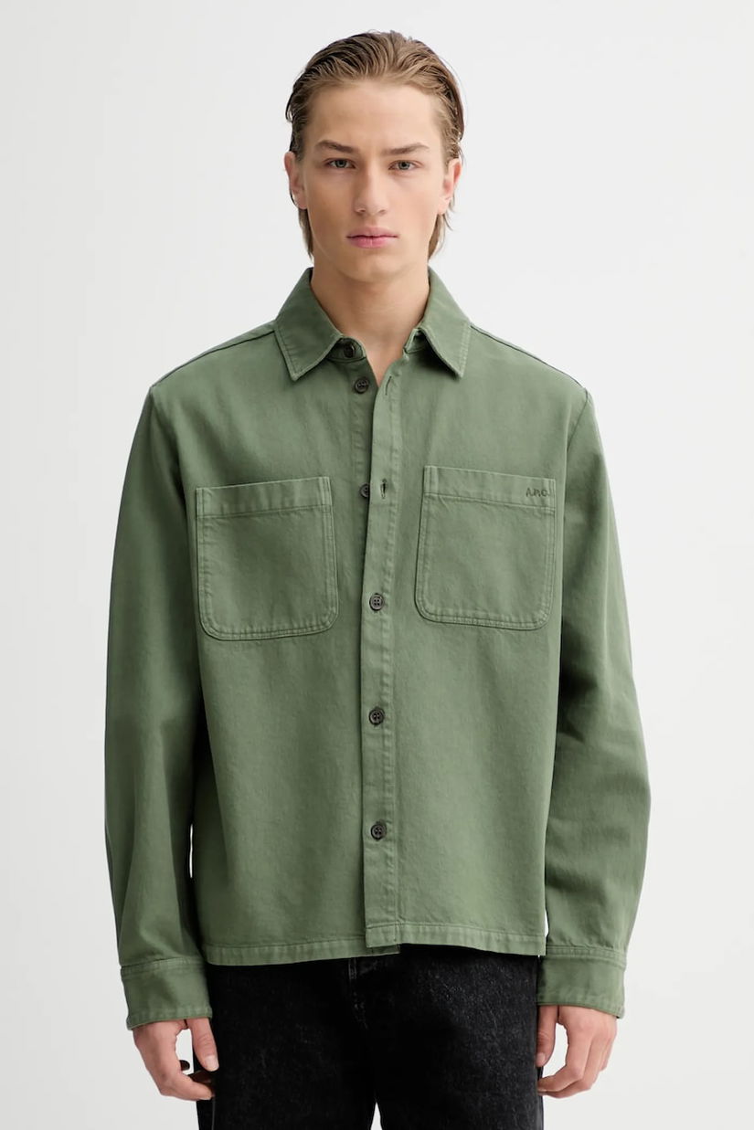A.P.C. cămașă din bumbac Surchemise Leon culoarea verde, cu guler clasic, regular, COGZV.H32019
