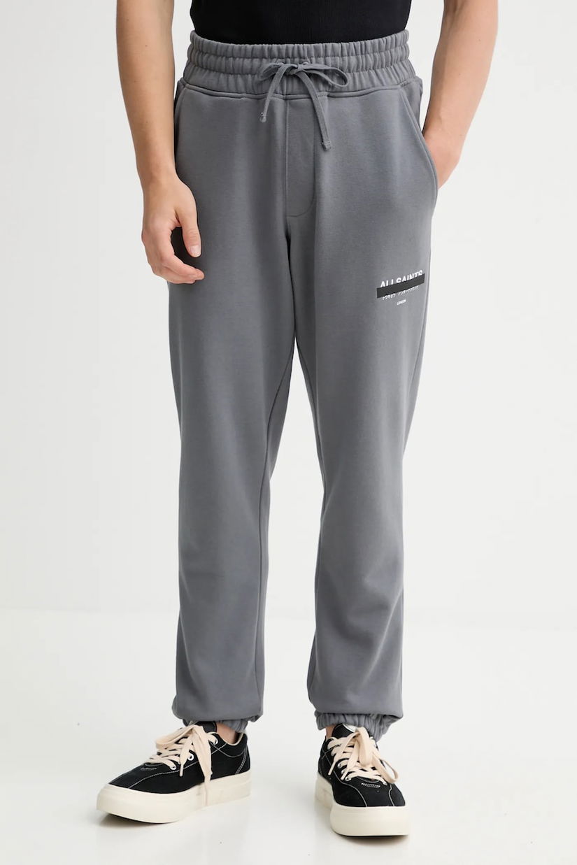 AllSaints hanorac de bumbac culoarea gri, cu glugă, cu imprimeu, M035TB