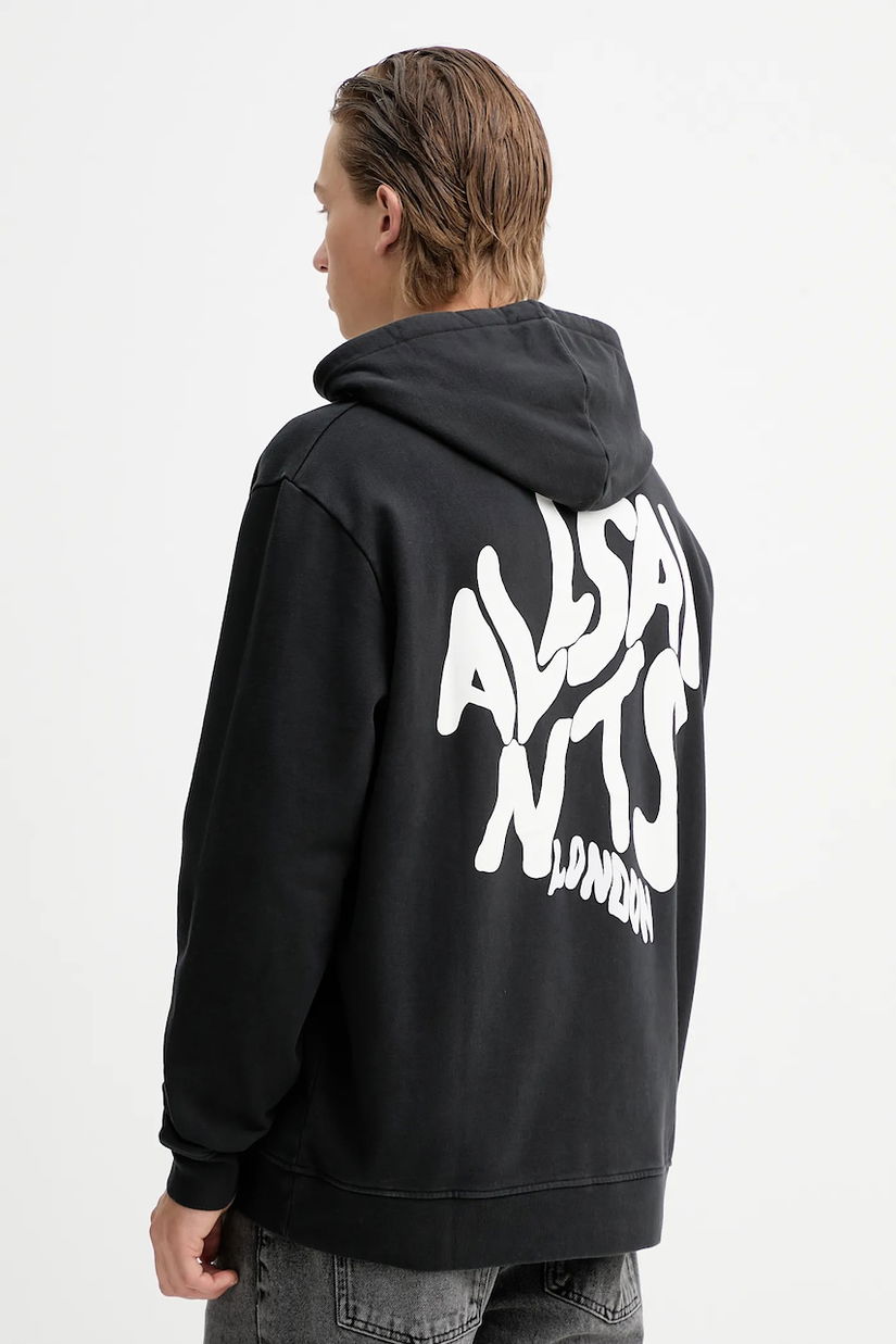 AllSaints hanorac de bumbac culoarea negru, cu imprimeu, M059NB