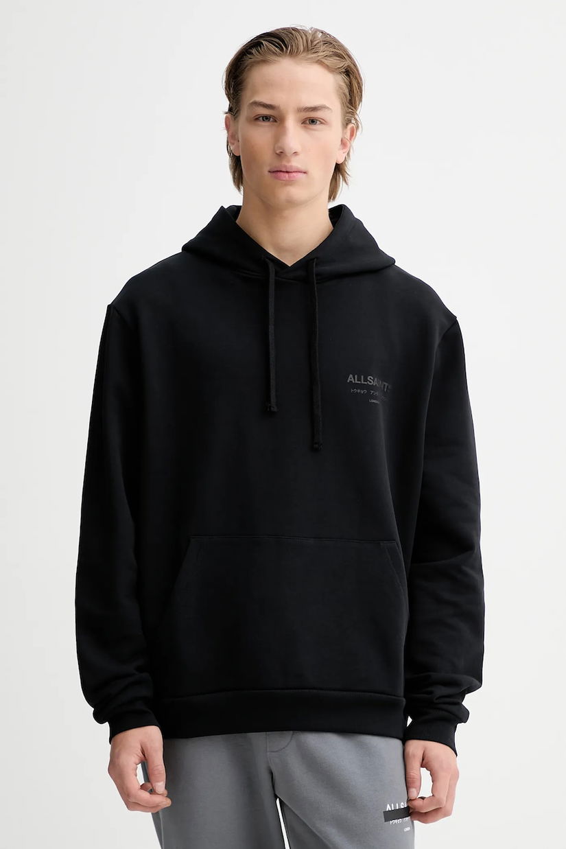 AllSaints hanorac de bumbac UNDERGROUND culoarea verde, cu glugă, cu imprimeu, M034NB