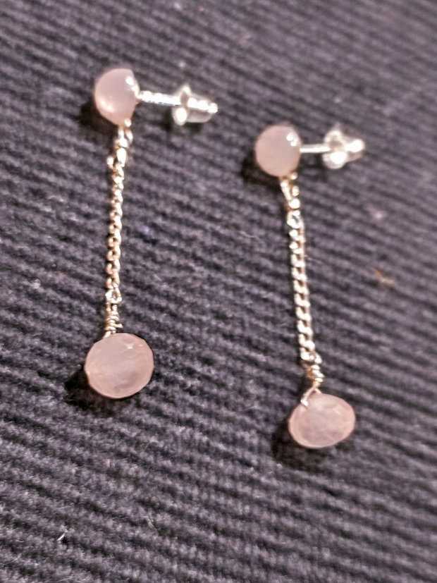 Cercei argint cuart rose tija lant argint minimalist boho chic trendy