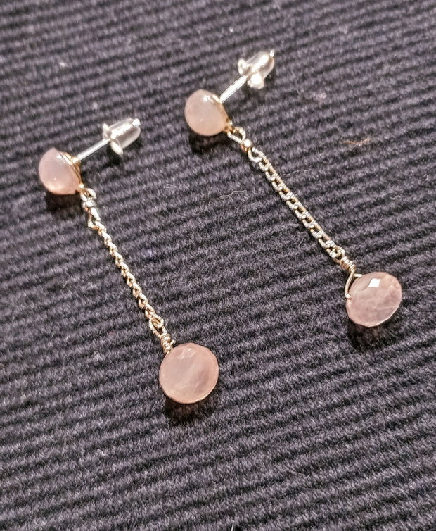 Cercei argint cuart rose tija lant argint minimalist boho chic trendy