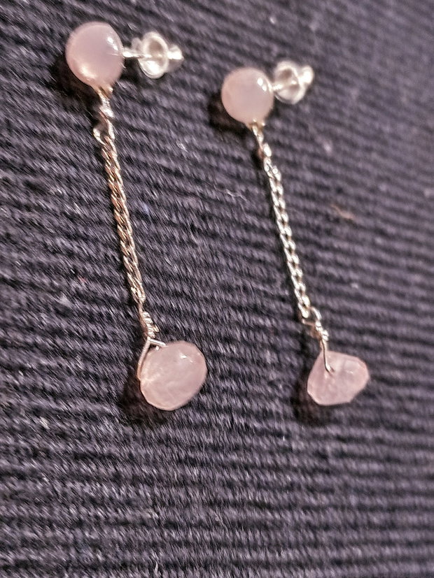 Cercei argint cuart rose tija lant argint minimalist boho chic trendy