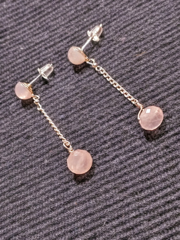 Cercei argint cuart rose tija lant argint minimalist boho chic trendy