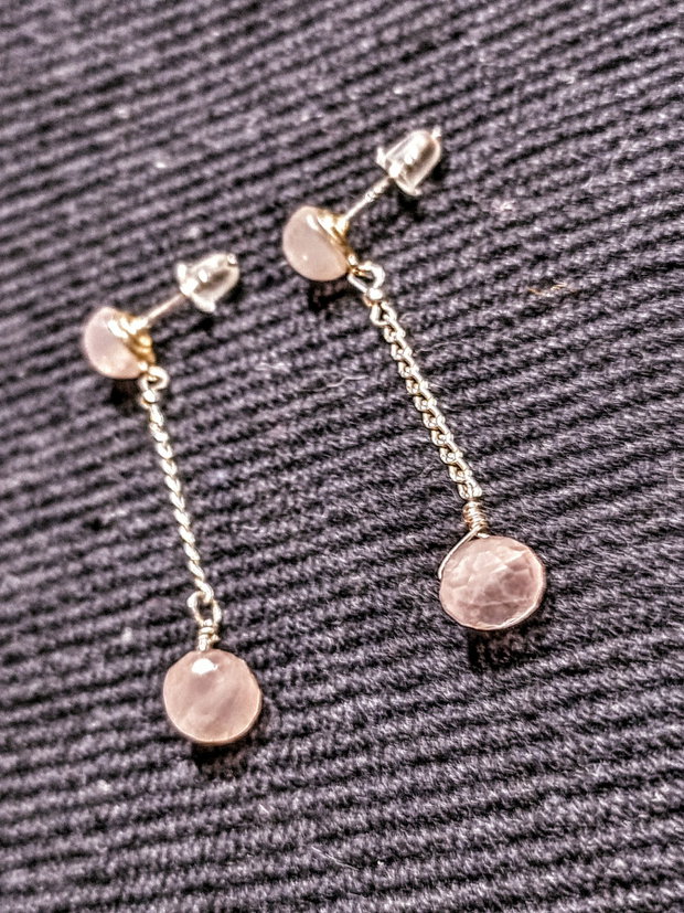 Cercei argint cuart rose tija lant argint minimalist boho chic trendy