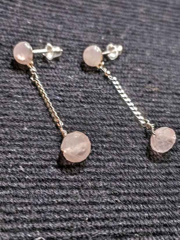 Cercei argint cuart rose tija lant argint minimalist boho chic trendy