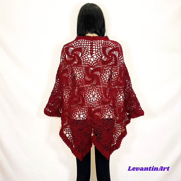 Poncho dama rosu închis. Poncho femei handmade