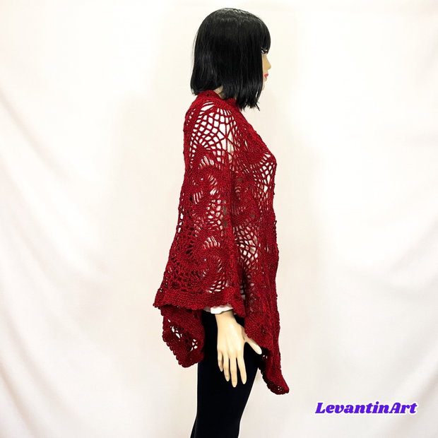 Poncho dama rosu închis. Poncho femei handmade