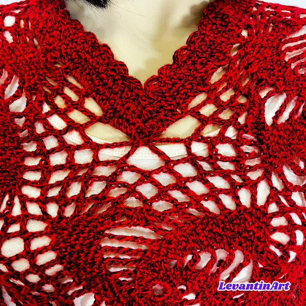 Poncho dama rosu închis. Poncho femei handmade