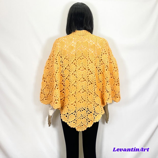 Poncho piersica din lana tip merino, crosetat. Poncho dama handmade