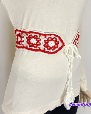 Curea dama alb cu rosu. Cordon femei handmade. Centura dama in 2 culori. Brau femei cu siret
