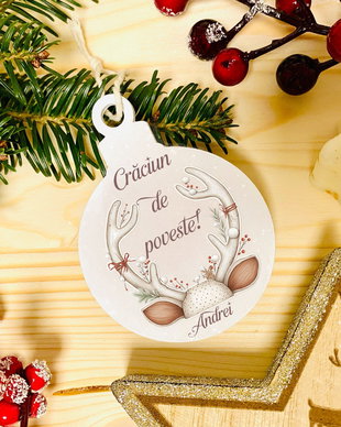 Glob Craciun Personalizat Lemn -White Christmas