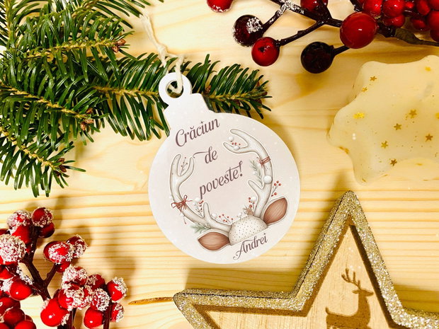 Glob Craciun Personalizat Lemn -White Christmas