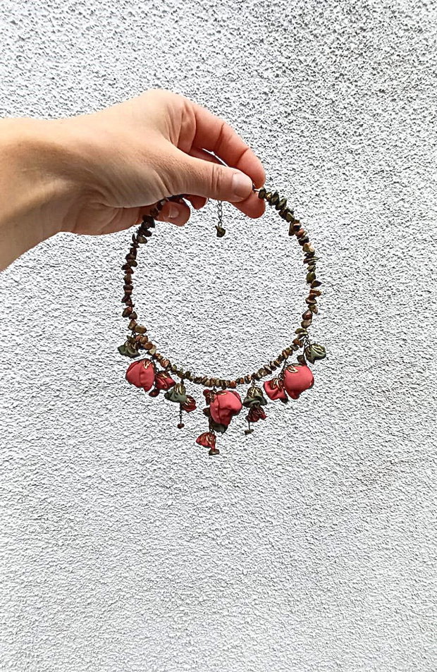Colier statement "Earthy Boho" cu unakite