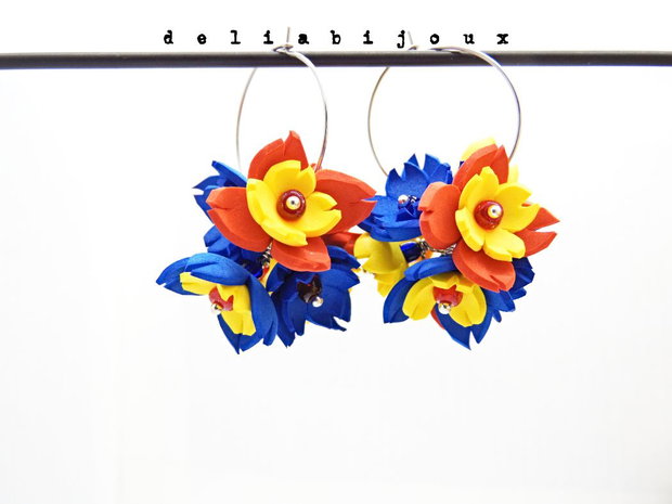 Set bijuterii handmade cu flori - Tricolorul Romaniei (cod1331)