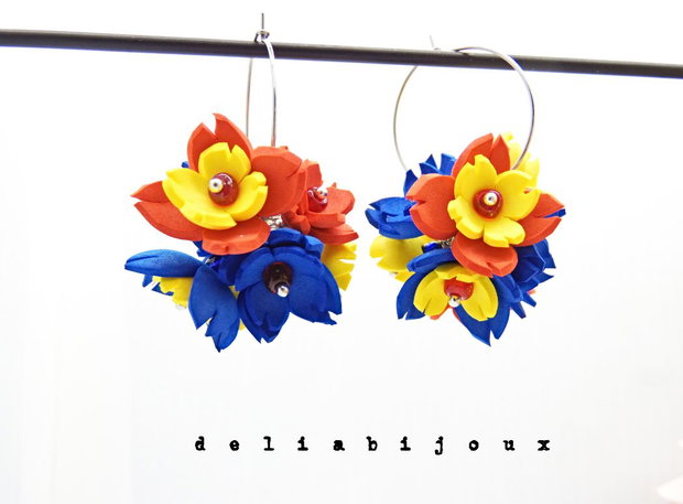 Set bijuterii handmade cu flori - Tricolorul Romaniei (cod1331)