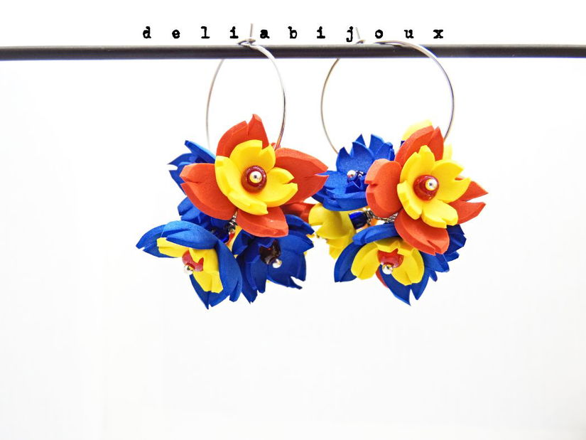 Set bijuterii handmade cu flori - Tricolorul Romaniei (cod1331)