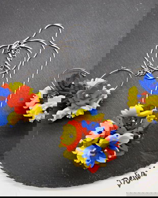 Set bijuterii handmade cu flori - Tricolorul Romaniei (cod1331)