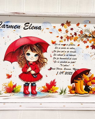 Tavita/set de mot fetita cu umbrela rosie