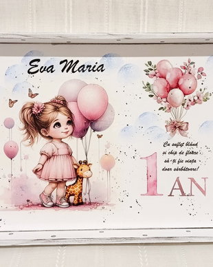 Tavita/set de mot fetita cu baloane si girafa