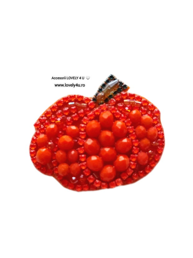 Broșă handmade dovleac cu cristale porocalii