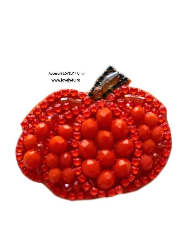 Broșă handmade dovleac cu cristale porocalii