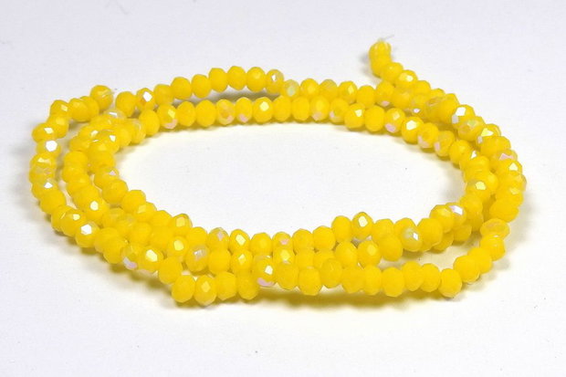 Cristale din sticla, rondelle, 2.5x2 mm, opace, AB, galbene-L02