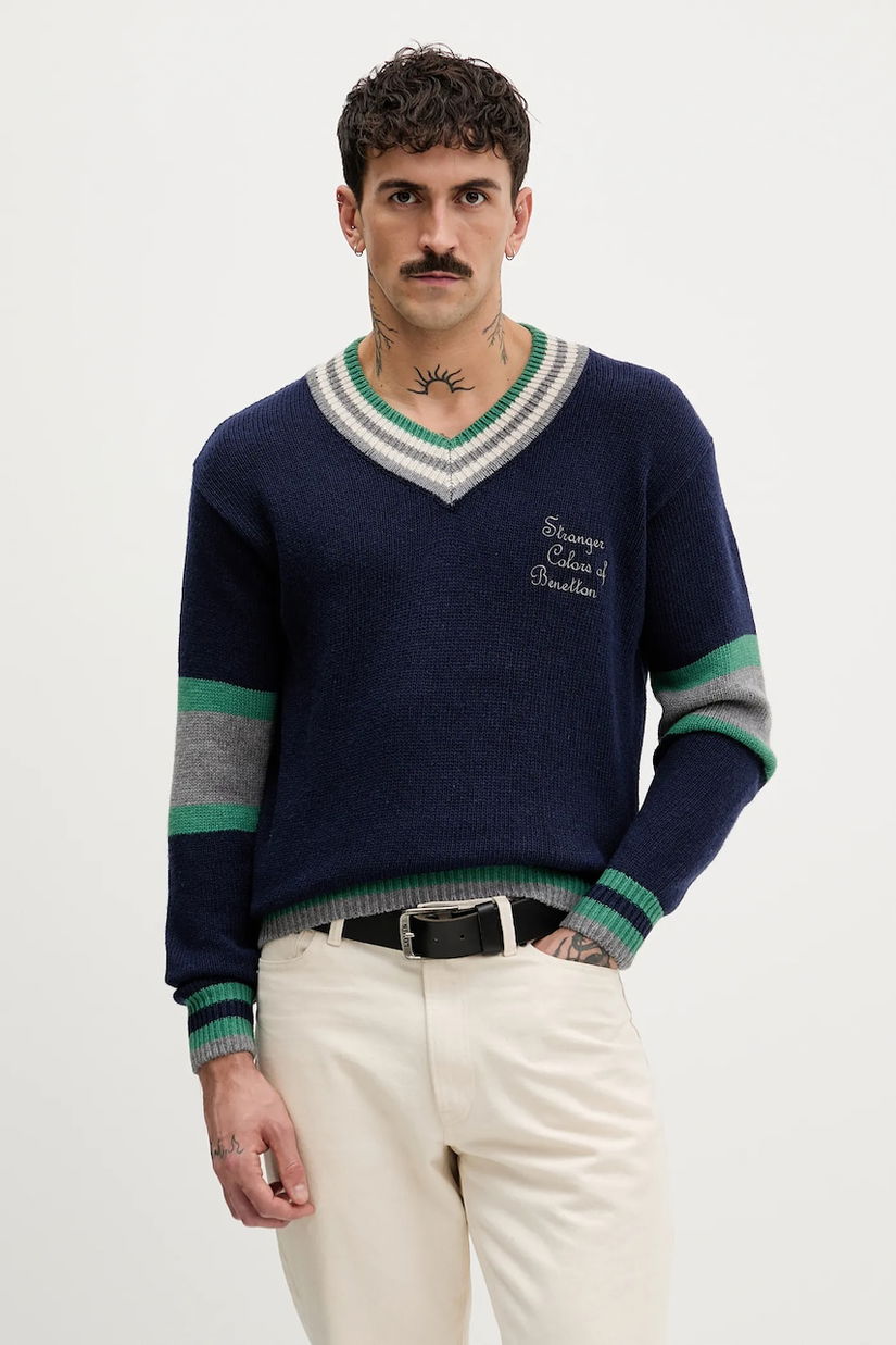 United Colors of Benetton pulover din amestec de lână x Stranger Things culoarea albastru marin, light, 1XDGK401F