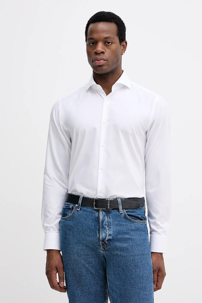 BOSS camasa din bumbac culoarea alb, cu guler italian, slim, 50555995