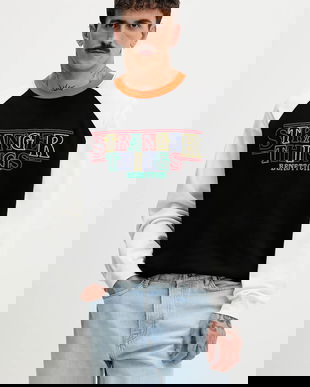 United Colors of Benetton hanorac de bumbac x Stranger Things culoarea negru, cu imprimeu, 38JZU10B9