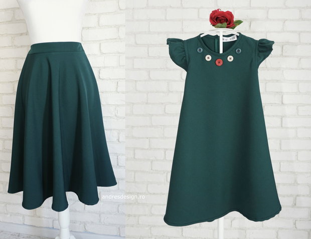 Rochita Fetite si Fusta Mama Verde Inchis