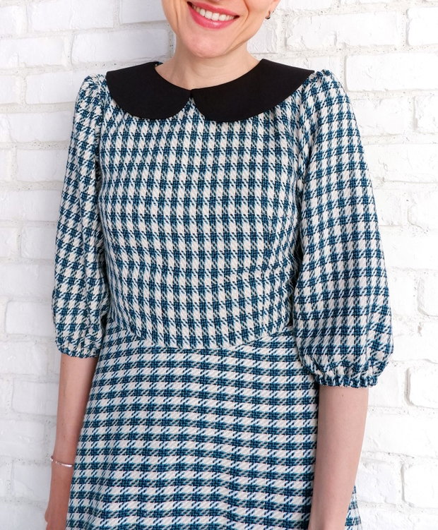 Rochie Stofa cu Guler Rotund Turcoaz cu Negru (masura XS/S)