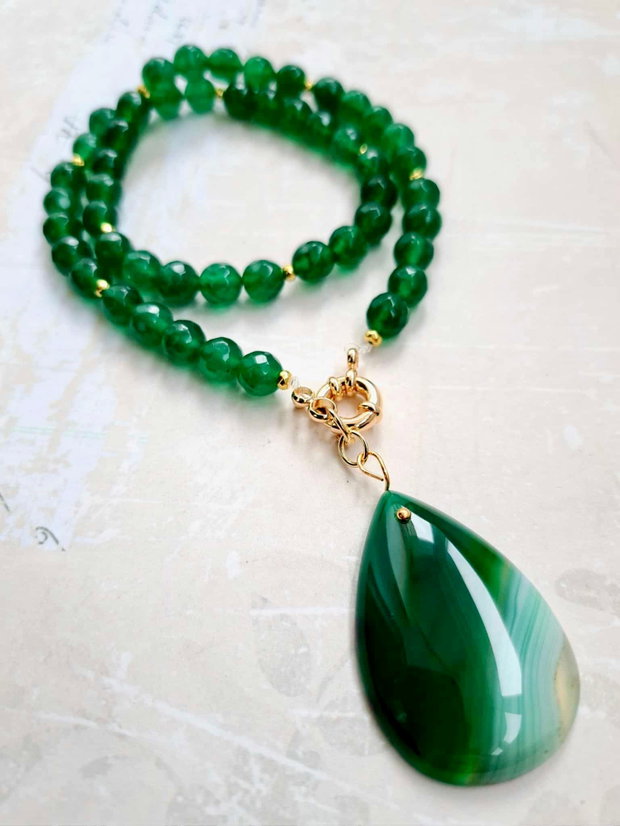 Colier CHOKER onix verde & pandantiv agata verde